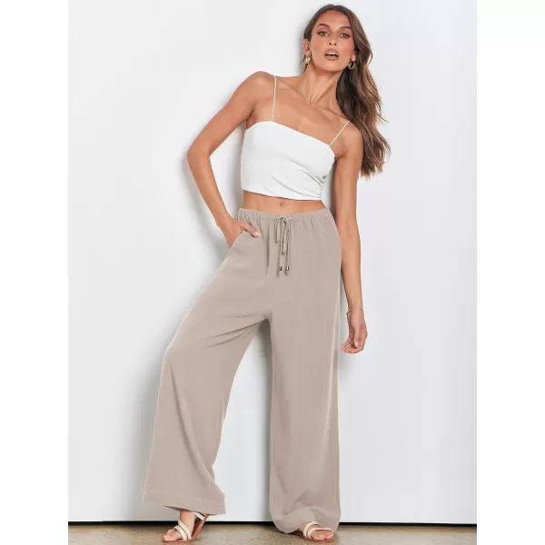 imageANRABESS Womens Linen Summer Palazzo Pants Flowy Wide Leg Beach Casual Pant Trousers with PocketsLight Khaki