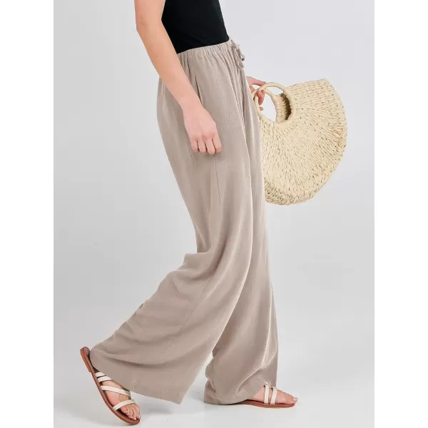 imageANRABESS Womens Linen Summer Palazzo Pants Flowy Wide Leg Beach Casual Pant Trousers with PocketsLight Khaki