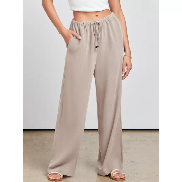 imageANRABESS Womens Linen Summer Palazzo Pants Flowy Wide Leg Beach Casual Pant Trousers with PocketsLight Khaki