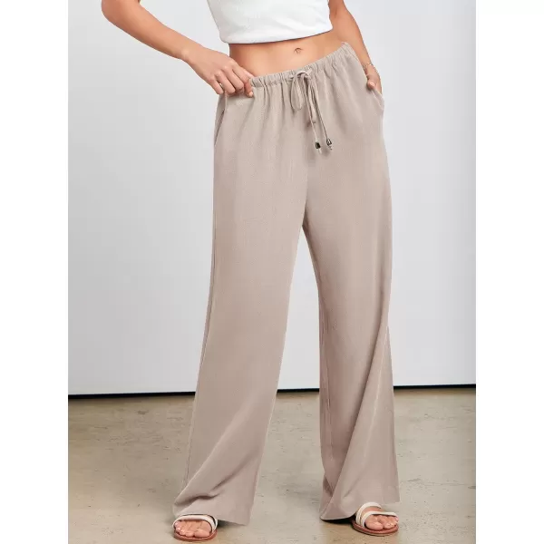 imageANRABESS Womens Linen Summer Palazzo Pants Flowy Wide Leg Beach Casual Pant Trousers with PocketsLight Khaki