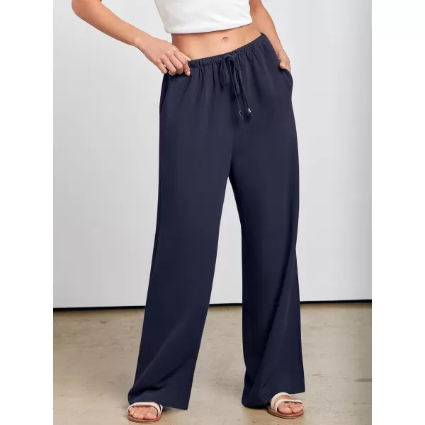 imageANRABESS Womens Linen Summer Palazzo Pants Flowy Wide Leg Beach Casual Pant Trousers with PocketsNavy Blue