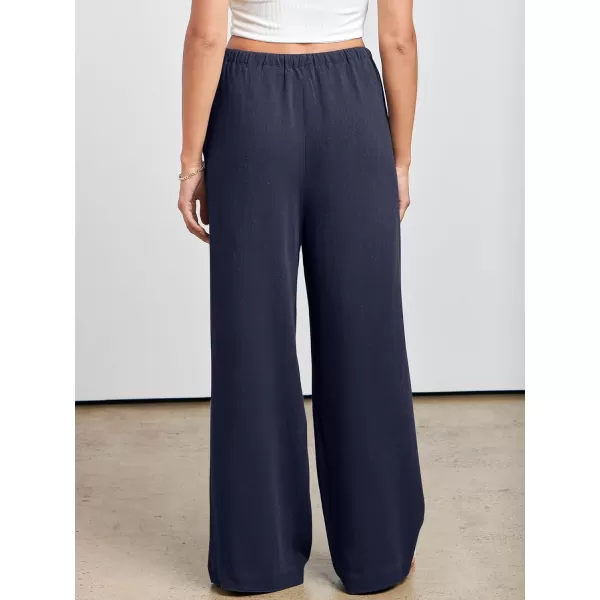 imageANRABESS Womens Linen Summer Palazzo Pants Flowy Wide Leg Beach Casual Pant Trousers with PocketsNavy Blue