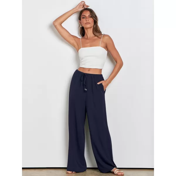 imageANRABESS Womens Linen Summer Palazzo Pants Flowy Wide Leg Beach Casual Pant Trousers with PocketsNavy Blue