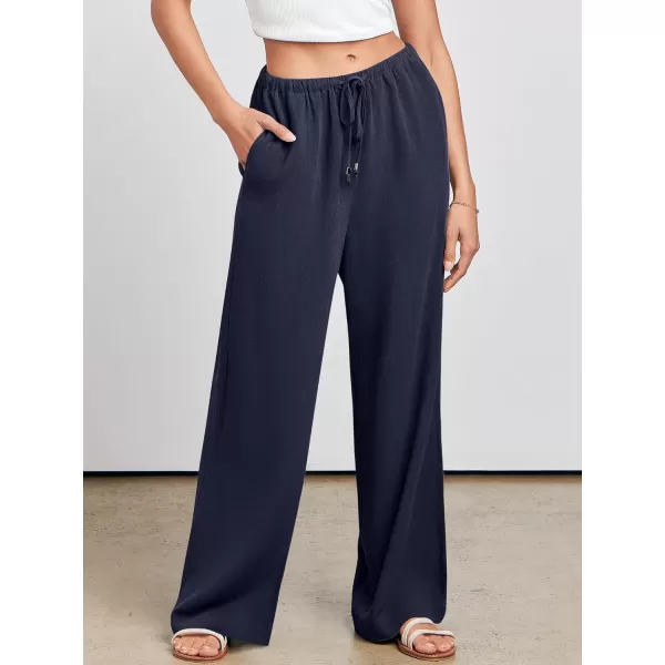 imageANRABESS Womens Linen Summer Palazzo Pants Flowy Wide Leg Beach Casual Pant Trousers with PocketsNavy Blue