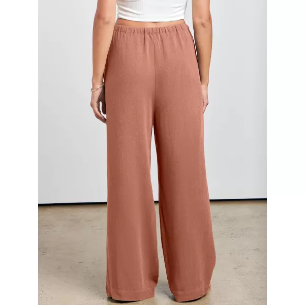 imageANRABESS Womens Linen Summer Palazzo Pants Flowy Wide Leg Beach Casual Pant Trousers with PocketsRust