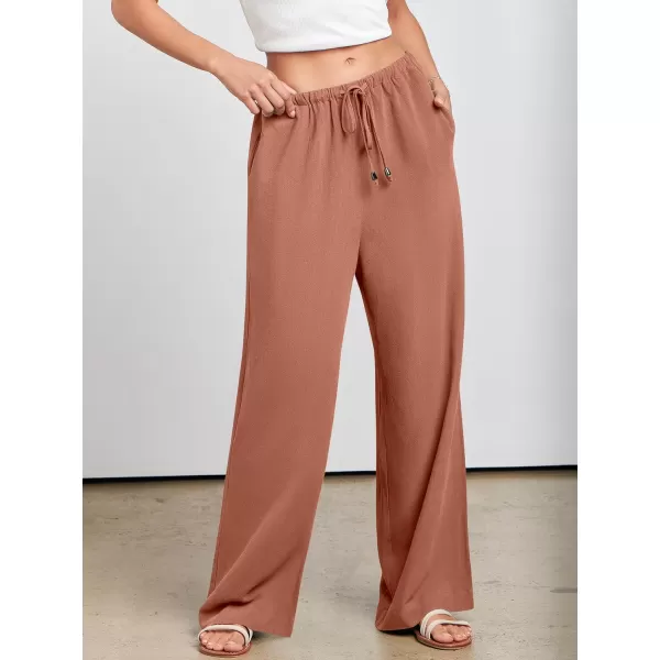 imageANRABESS Womens Linen Summer Palazzo Pants Flowy Wide Leg Beach Casual Pant Trousers with PocketsRust