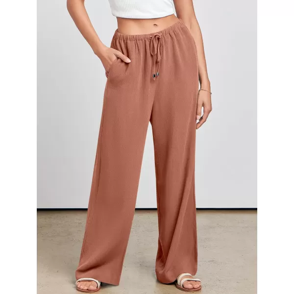 imageANRABESS Womens Linen Summer Palazzo Pants Flowy Wide Leg Beach Casual Pant Trousers with PocketsRust