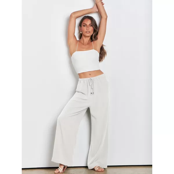 imageANRABESS Womens Linen Summer Palazzo Pants Flowy Wide Leg Beach Casual Pant Trousers with PocketsWhite