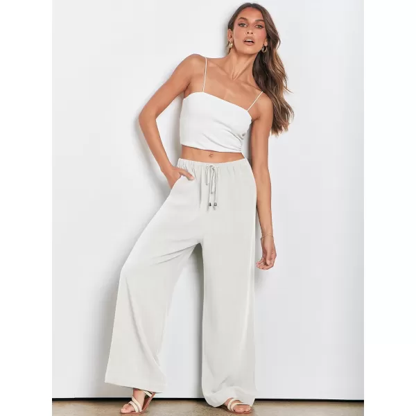 imageANRABESS Womens Linen Summer Palazzo Pants Flowy Wide Leg Beach Casual Pant Trousers with PocketsWhite