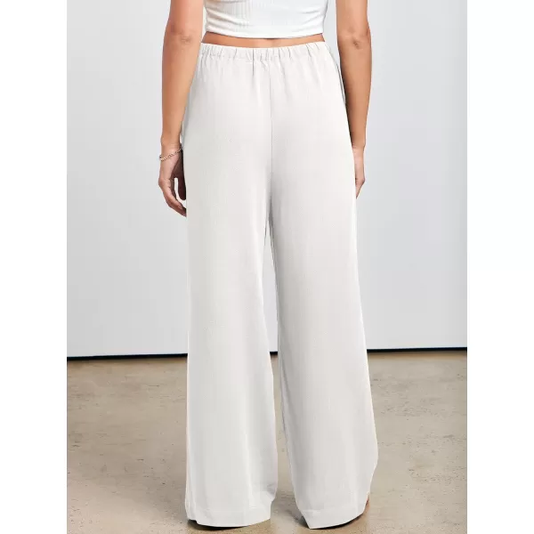 imageANRABESS Womens Linen Summer Palazzo Pants Flowy Wide Leg Beach Casual Pant Trousers with PocketsWhite