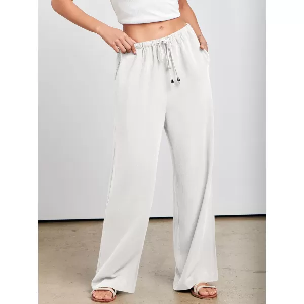 imageANRABESS Womens Linen Summer Palazzo Pants Flowy Wide Leg Beach Casual Pant Trousers with PocketsWhite