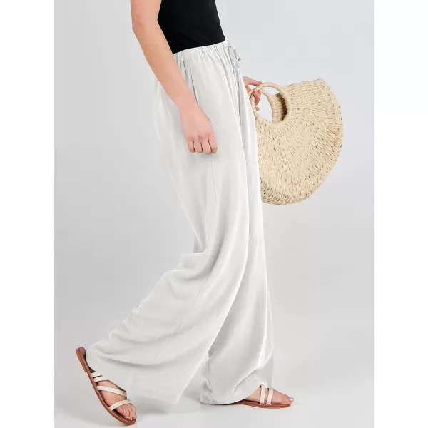 imageANRABESS Womens Linen Summer Palazzo Pants Flowy Wide Leg Beach Casual Pant Trousers with PocketsWhite