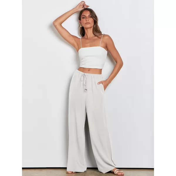 imageANRABESS Womens Linen Summer Palazzo Pants Flowy Wide Leg Beach Casual Pant Trousers with PocketsWhite