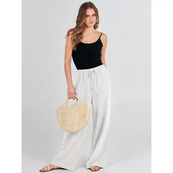 imageANRABESS Womens Linen Summer Palazzo Pants Flowy Wide Leg Beach Casual Pant Trousers with PocketsWhite