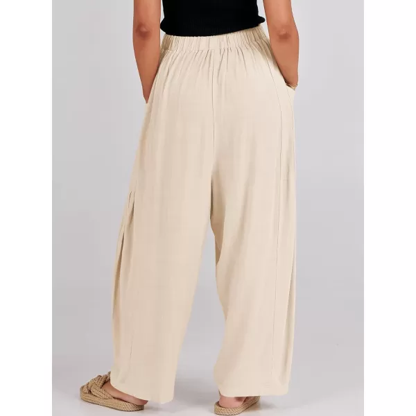 imageANRABESS Womens Linen Wide Leg Pants 2024 Summer Casual Elastic Waistband Drawstring Beach Palazzo Harem Pants TrousersApricot