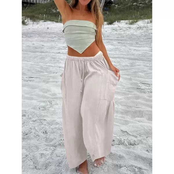 imageANRABESS Womens Linen Wide Leg Pants 2024 Summer Casual Elastic Waistband Drawstring Beach Palazzo Harem Pants TrousersBeige