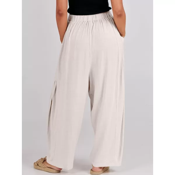 imageANRABESS Womens Linen Wide Leg Pants 2024 Summer Casual Elastic Waistband Drawstring Beach Palazzo Harem Pants TrousersBeige