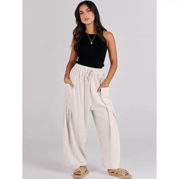 imageANRABESS Womens Linen Wide Leg Pants 2024 Summer Casual Elastic Waistband Drawstring Beach Palazzo Harem Pants TrousersBeige