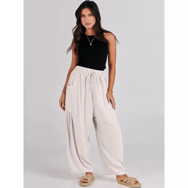 imageANRABESS Womens Linen Wide Leg Pants 2024 Summer Casual Elastic Waistband Drawstring Beach Palazzo Harem Pants TrousersBeige