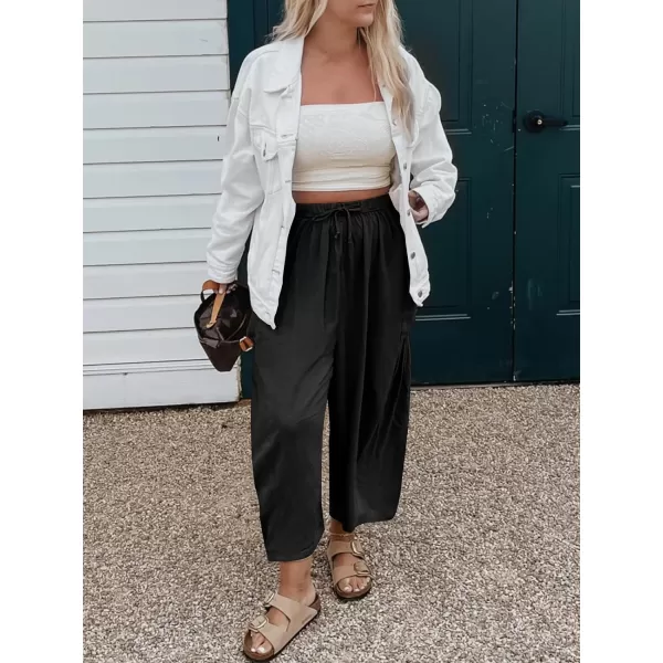 imageANRABESS Womens Linen Wide Leg Pants 2024 Summer Casual Elastic Waistband Drawstring Beach Palazzo Harem Pants TrousersBlack