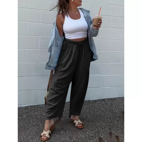 imageANRABESS Womens Linen Wide Leg Pants 2024 Summer Casual Elastic Waistband Drawstring Beach Palazzo Harem Pants TrousersBlack