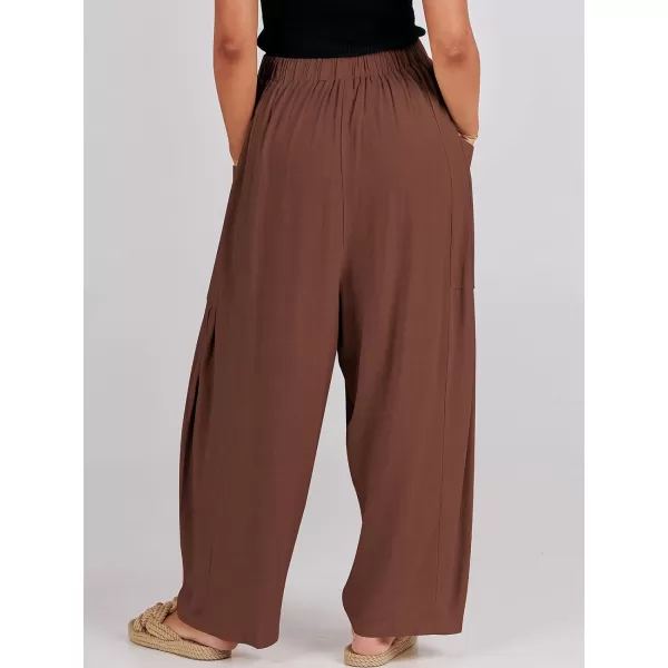 imageANRABESS Womens Linen Wide Leg Pants 2024 Summer Casual Elastic Waistband Drawstring Beach Palazzo Harem Pants TrousersBrick Red