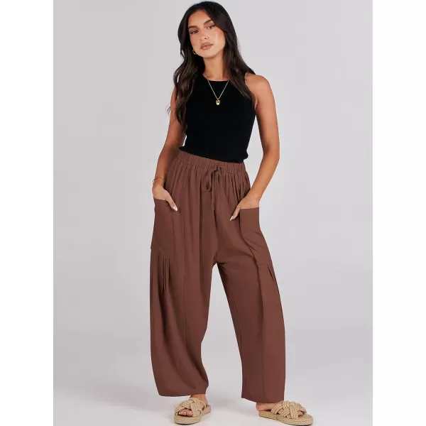 imageANRABESS Womens Linen Wide Leg Pants 2024 Summer Casual Elastic Waistband Drawstring Beach Palazzo Harem Pants TrousersBrick Red