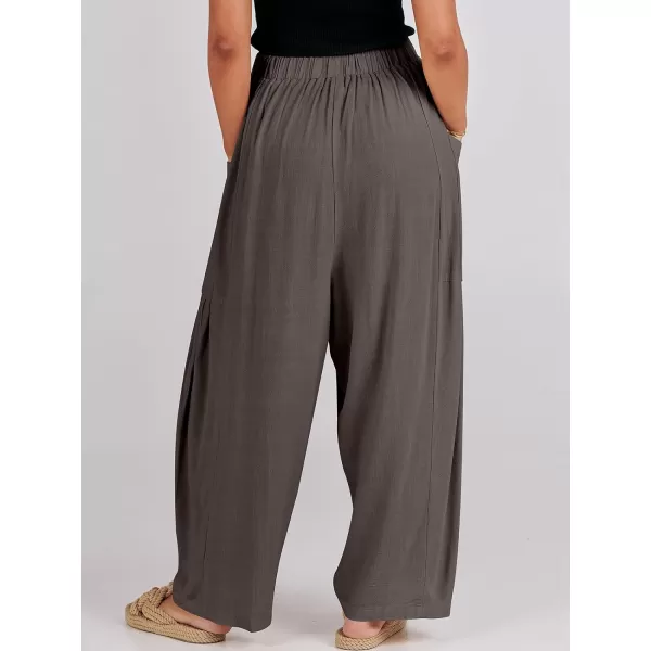 imageANRABESS Womens Linen Wide Leg Pants 2024 Summer Casual Elastic Waistband Drawstring Beach Palazzo Harem Pants TrousersCoffee