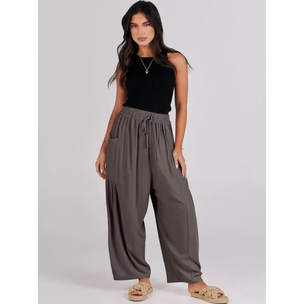 imageANRABESS Womens Linen Wide Leg Pants 2024 Summer Casual Elastic Waistband Drawstring Beach Palazzo Harem Pants TrousersCoffee