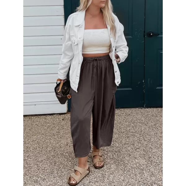 imageANRABESS Womens Linen Wide Leg Pants 2024 Summer Casual Elastic Waistband Drawstring Beach Palazzo Harem Pants TrousersCoffee