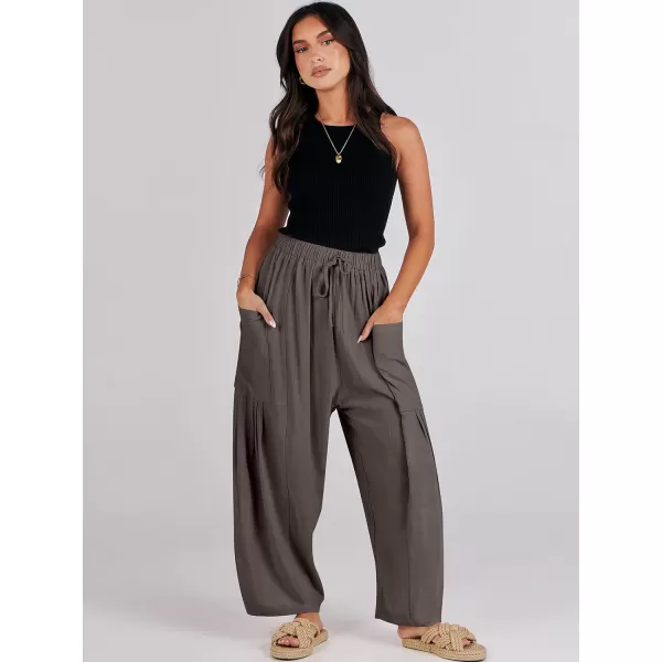 imageANRABESS Womens Linen Wide Leg Pants 2024 Summer Casual Elastic Waistband Drawstring Beach Palazzo Harem Pants TrousersCoffee