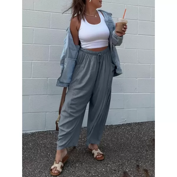 imageANRABESS Womens Linen Wide Leg Pants 2024 Summer Casual Elastic Waistband Drawstring Beach Palazzo Harem Pants TrousersGray Blue