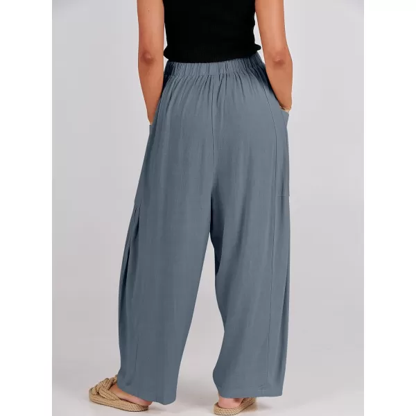 imageANRABESS Womens Linen Wide Leg Pants 2024 Summer Casual Elastic Waistband Drawstring Beach Palazzo Harem Pants TrousersGray Blue