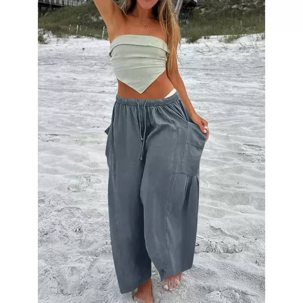 imageANRABESS Womens Linen Wide Leg Pants 2024 Summer Casual Elastic Waistband Drawstring Beach Palazzo Harem Pants TrousersGray Blue