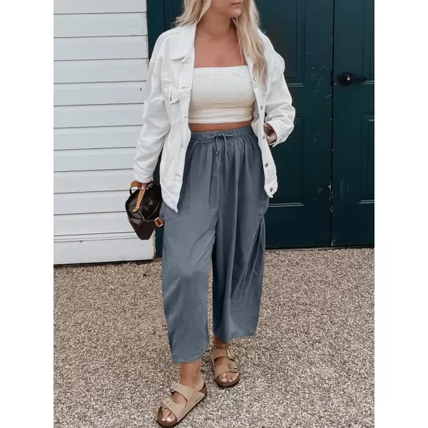 imageANRABESS Womens Linen Wide Leg Pants 2024 Summer Casual Elastic Waistband Drawstring Beach Palazzo Harem Pants TrousersGray Blue
