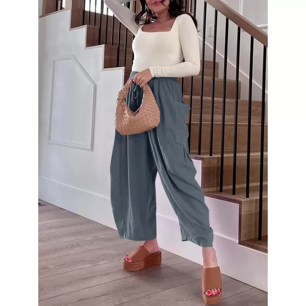 imageANRABESS Womens Linen Wide Leg Pants 2024 Summer Casual Elastic Waistband Drawstring Beach Palazzo Harem Pants TrousersGray Blue