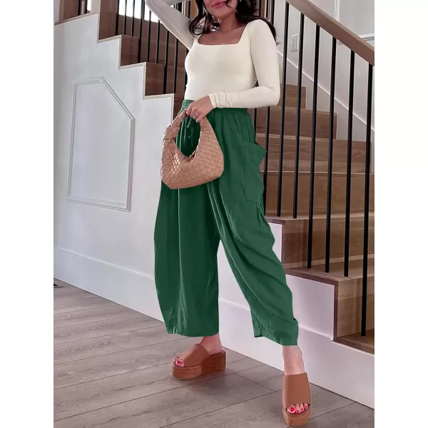 imageANRABESS Womens Linen Wide Leg Pants 2024 Summer Casual Elastic Waistband Drawstring Beach Palazzo Harem Pants TrousersGreen