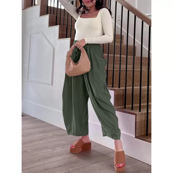 imageANRABESS Womens Linen Wide Leg Pants 2024 Summer Casual Elastic Waistband Drawstring Beach Palazzo Harem Pants TrousersGrey Green