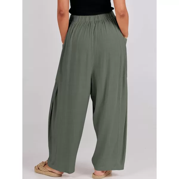 imageANRABESS Womens Linen Wide Leg Pants 2024 Summer Casual Elastic Waistband Drawstring Beach Palazzo Harem Pants TrousersGrey Green