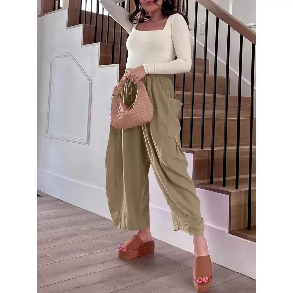 imageANRABESS Womens Linen Wide Leg Pants 2024 Summer Casual Elastic Waistband Drawstring Beach Palazzo Harem Pants TrousersKhaki