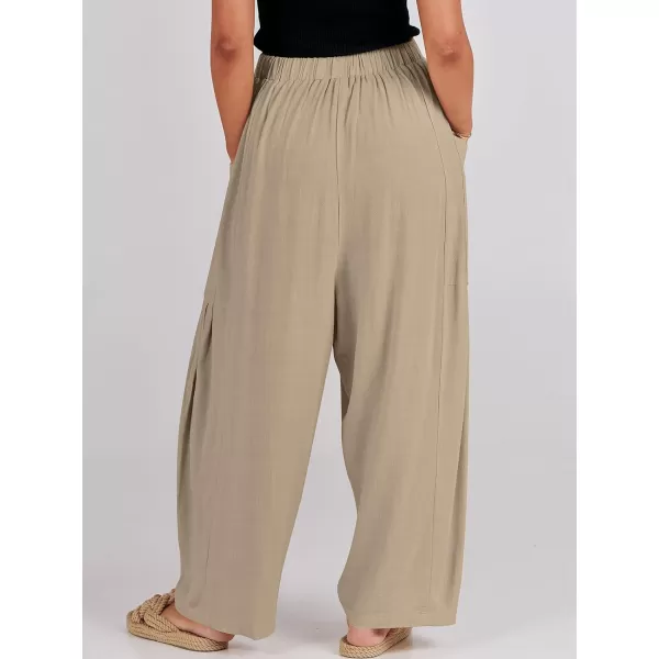 imageANRABESS Womens Linen Wide Leg Pants 2024 Summer Casual Elastic Waistband Drawstring Beach Palazzo Harem Pants TrousersKhaki