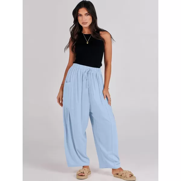 imageANRABESS Womens Linen Wide Leg Pants 2024 Summer Casual Elastic Waistband Drawstring Beach Palazzo Harem Pants TrousersSky Blue