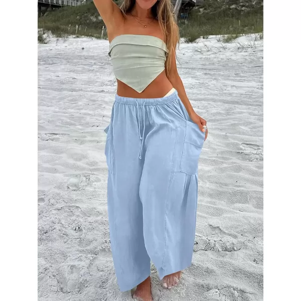imageANRABESS Womens Linen Wide Leg Pants 2024 Summer Casual Elastic Waistband Drawstring Beach Palazzo Harem Pants TrousersSky Blue