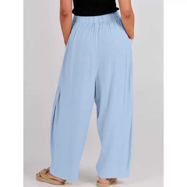 imageANRABESS Womens Linen Wide Leg Pants 2024 Summer Casual Elastic Waistband Drawstring Beach Palazzo Harem Pants TrousersSky Blue
