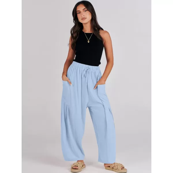 imageANRABESS Womens Linen Wide Leg Pants 2024 Summer Casual Elastic Waistband Drawstring Beach Palazzo Harem Pants TrousersSky Blue