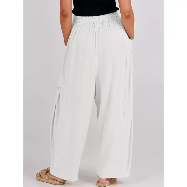 imageANRABESS Womens Linen Wide Leg Pants 2024 Summer Casual Elastic Waistband Drawstring Beach Palazzo Harem Pants TrousersWhite