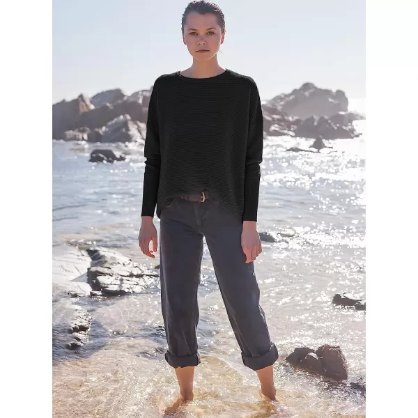 imageANRABESS Womens Long Batwing Sleeve Crewneck Casual Loose Ribbed Knit Fall Sweater Pullover with SplitBlack