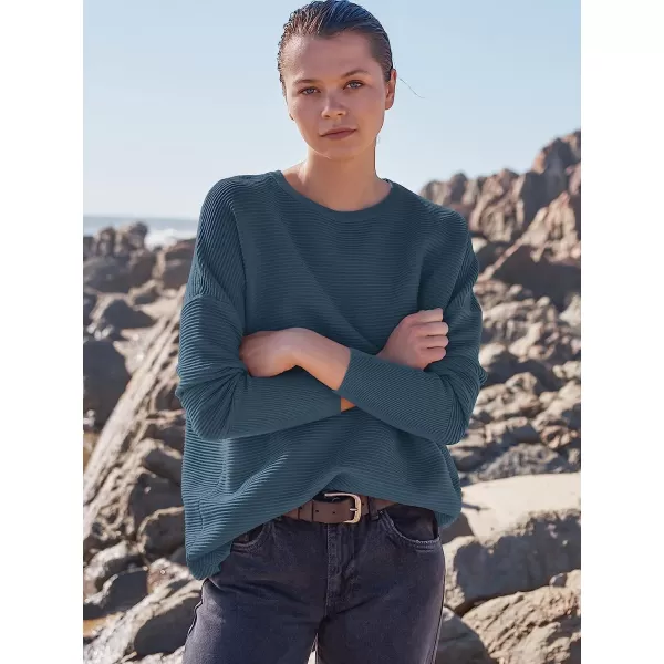 imageANRABESS Womens Long Batwing Sleeve Crewneck Casual Loose Ribbed Knit Fall Sweater Pullover with SplitDusty Blue