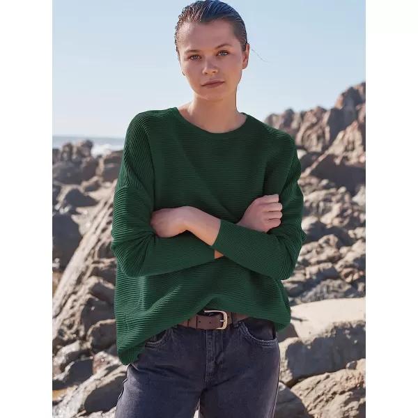 imageANRABESS Womens Long Batwing Sleeve Crewneck Casual Loose Ribbed Knit Fall Sweater Pullover with SplitOpal Green