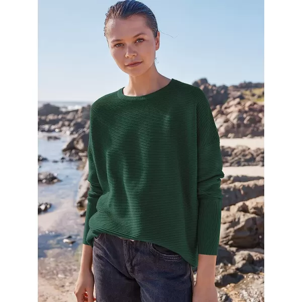 imageANRABESS Womens Long Batwing Sleeve Crewneck Casual Loose Ribbed Knit Fall Sweater Pullover with SplitOpal Green